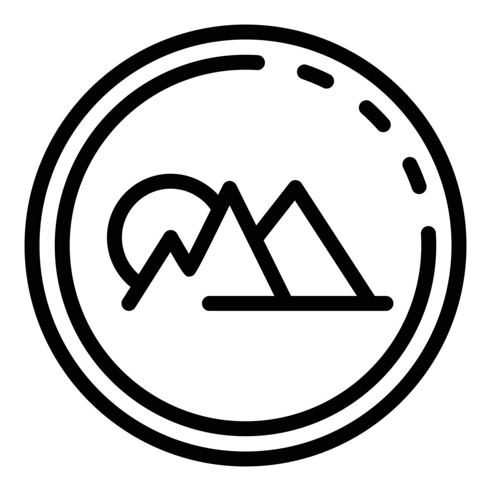 montañas en un icono de círculo, estilo de contorno vector