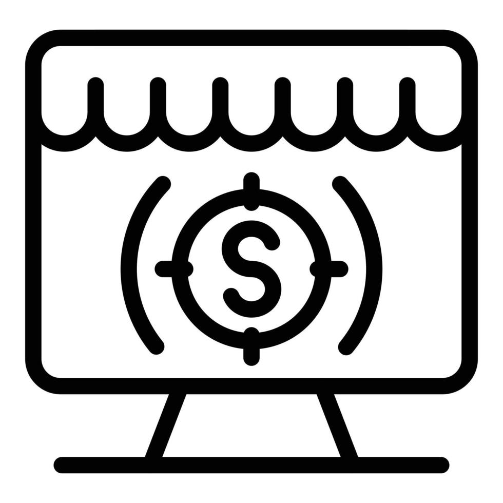 Dollar target on screen icon, outline style vector