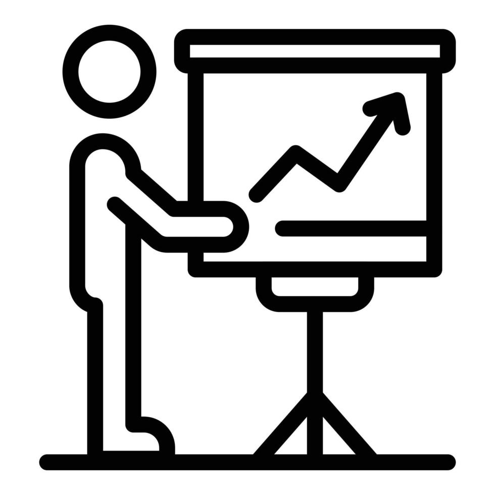 Businessman near flipchart icon, outline style vector