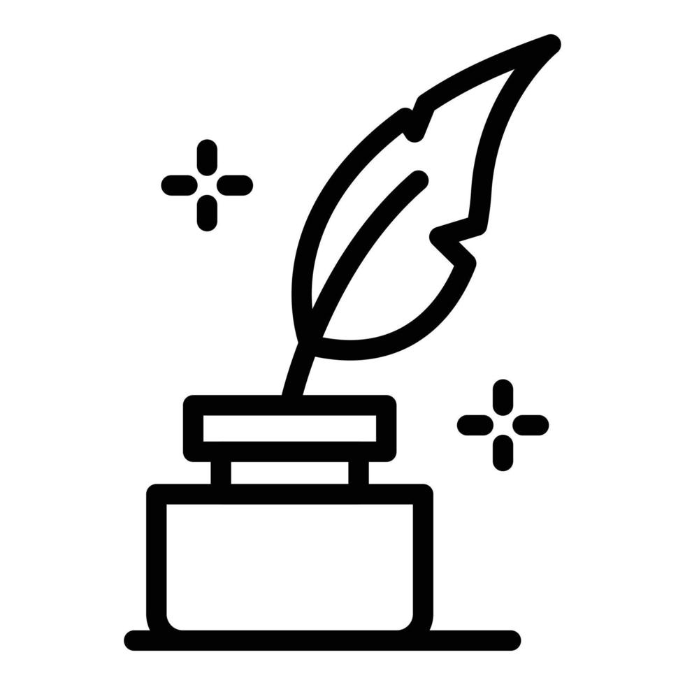 Quill in the inkwell icon, outline style vector