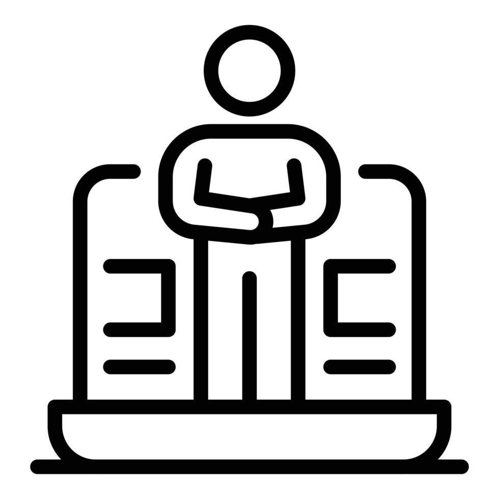 Laptop strategy manager icon, outline style vector