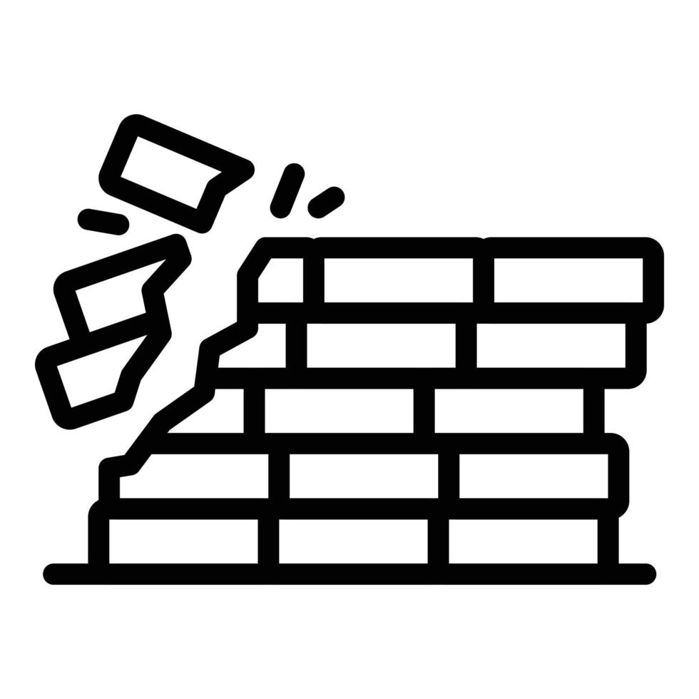 Demolition brick wall icon, outline style vector