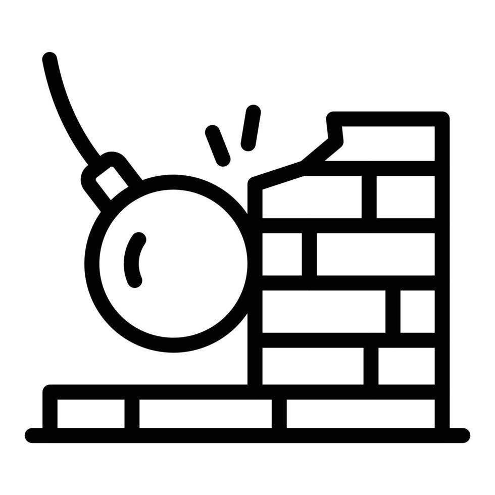 Wrecking ball on wall icon, outline style vector