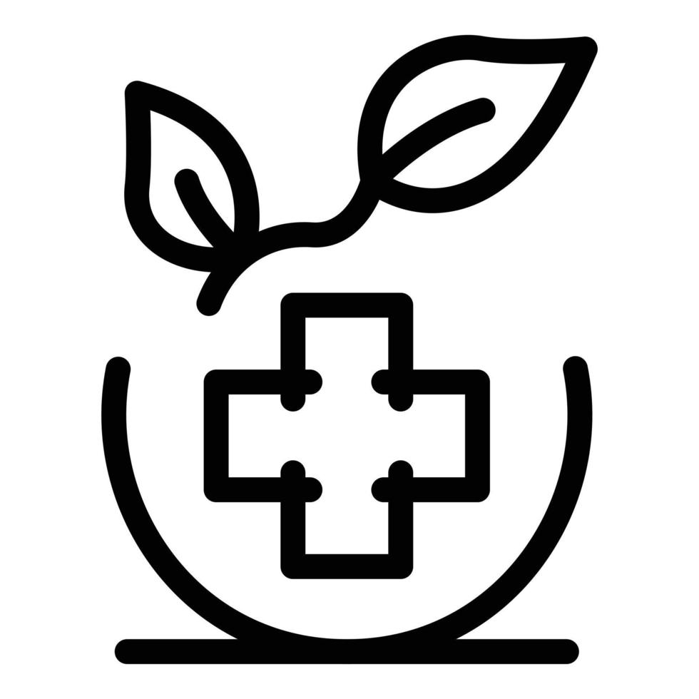 Medical cross and leaf icon, outline style vector