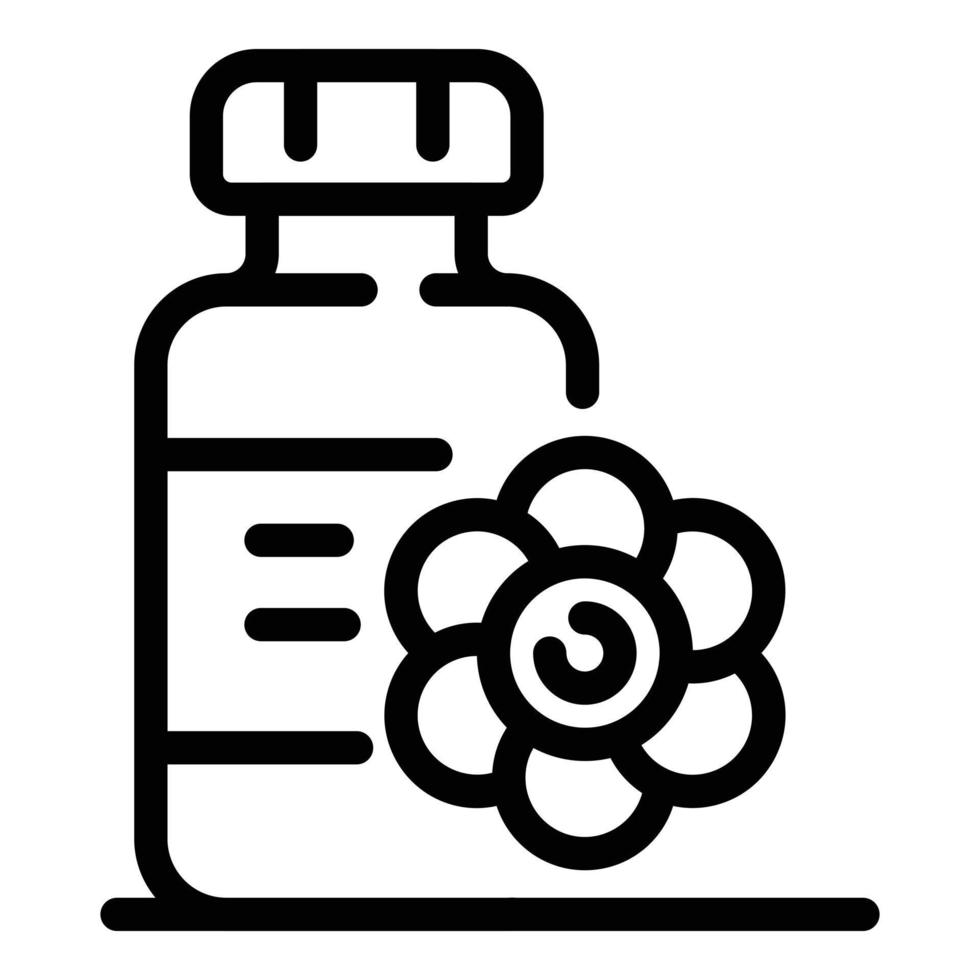 icono de flor y botella de plástico, estilo de esquema vector