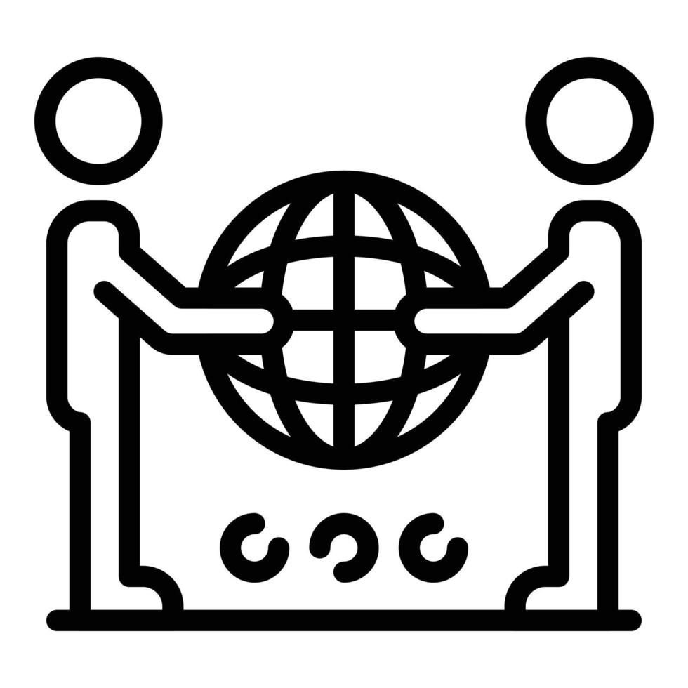 Two are holding a globe icon, outline style vector