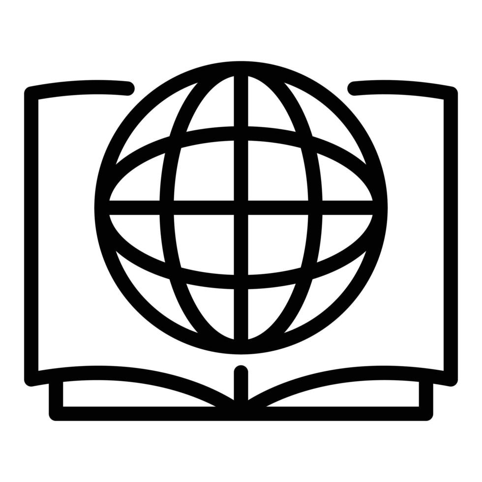 globo en icono de libro abierto, estilo de esquema vector