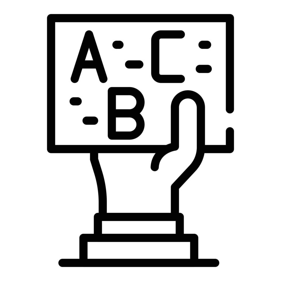 Hand with abc card icon, outline style vector