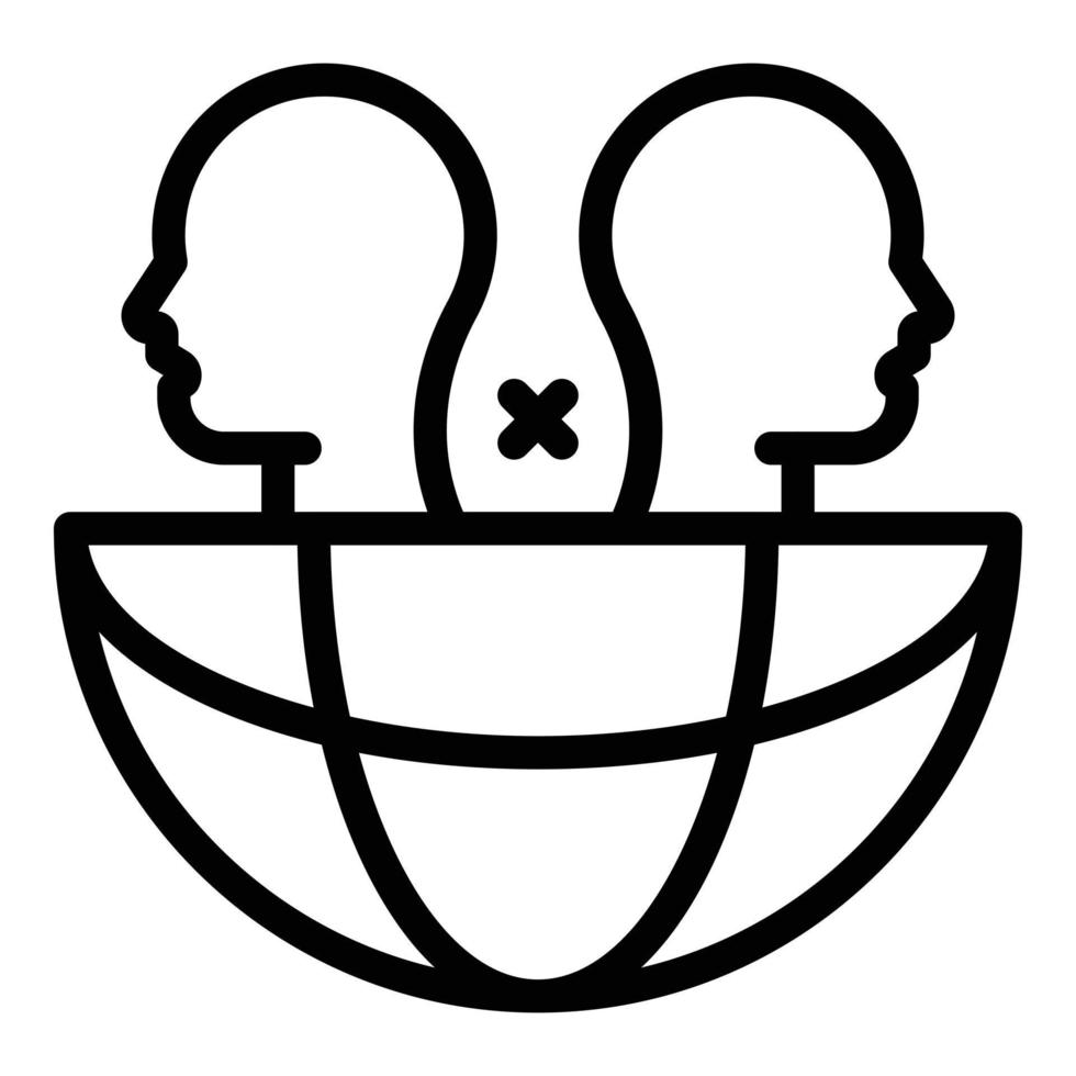 Two heads and a globe icon, outline style vector