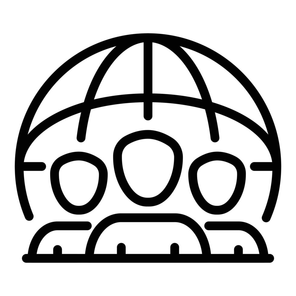 Team and globe icon, outline style vector