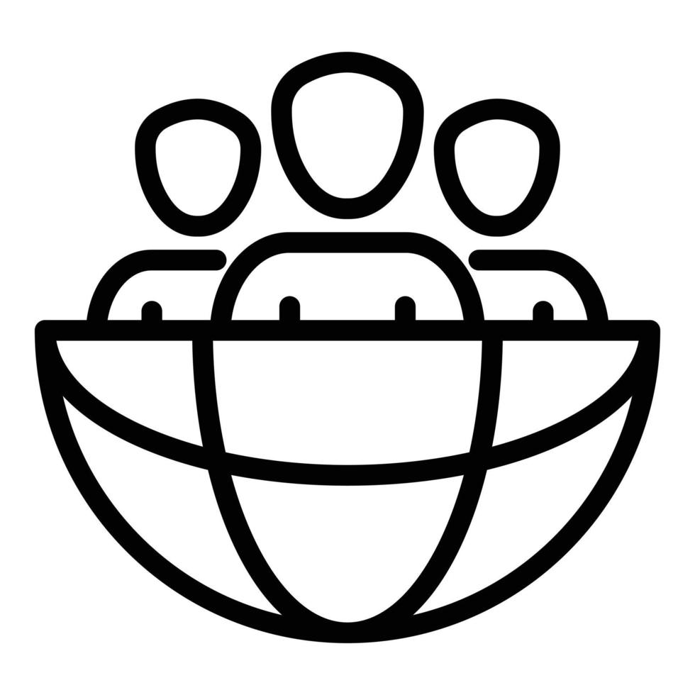 Three persons in the globe icon, outline style vector