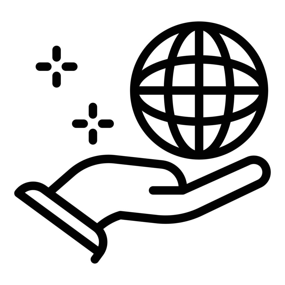 Globe in the palm icon, outline style vector