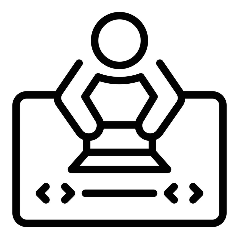Developer in front of laptop icon, outline style vector