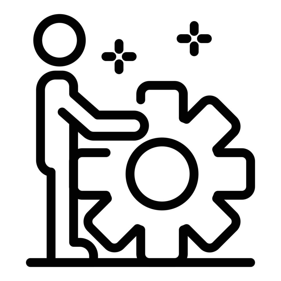 Man holds gear icon, outline style vector