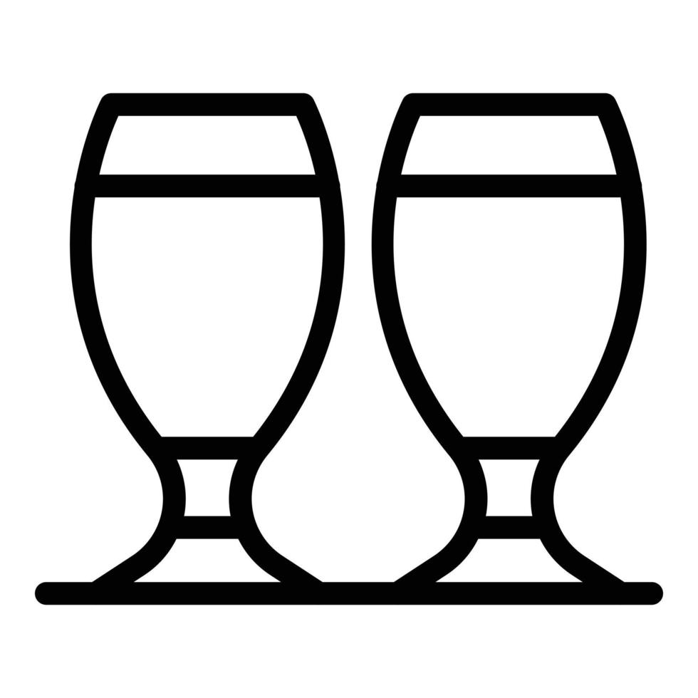 icono de dos vasos de cerveza, estilo de contorno vector