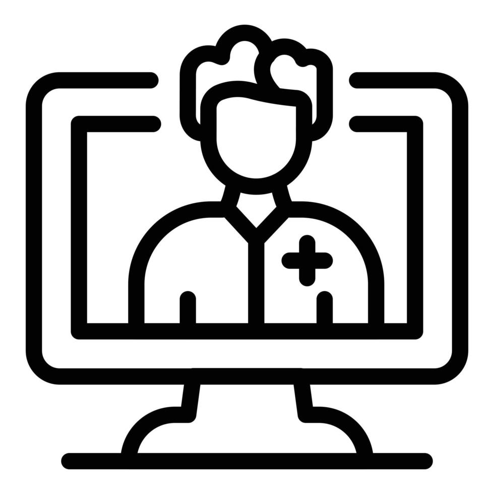 Doctor on screen icon, outline style vector