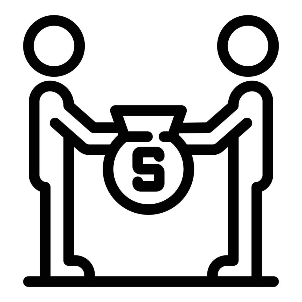 icono de bolsa de dinero de dos personas, estilo de esquema vector