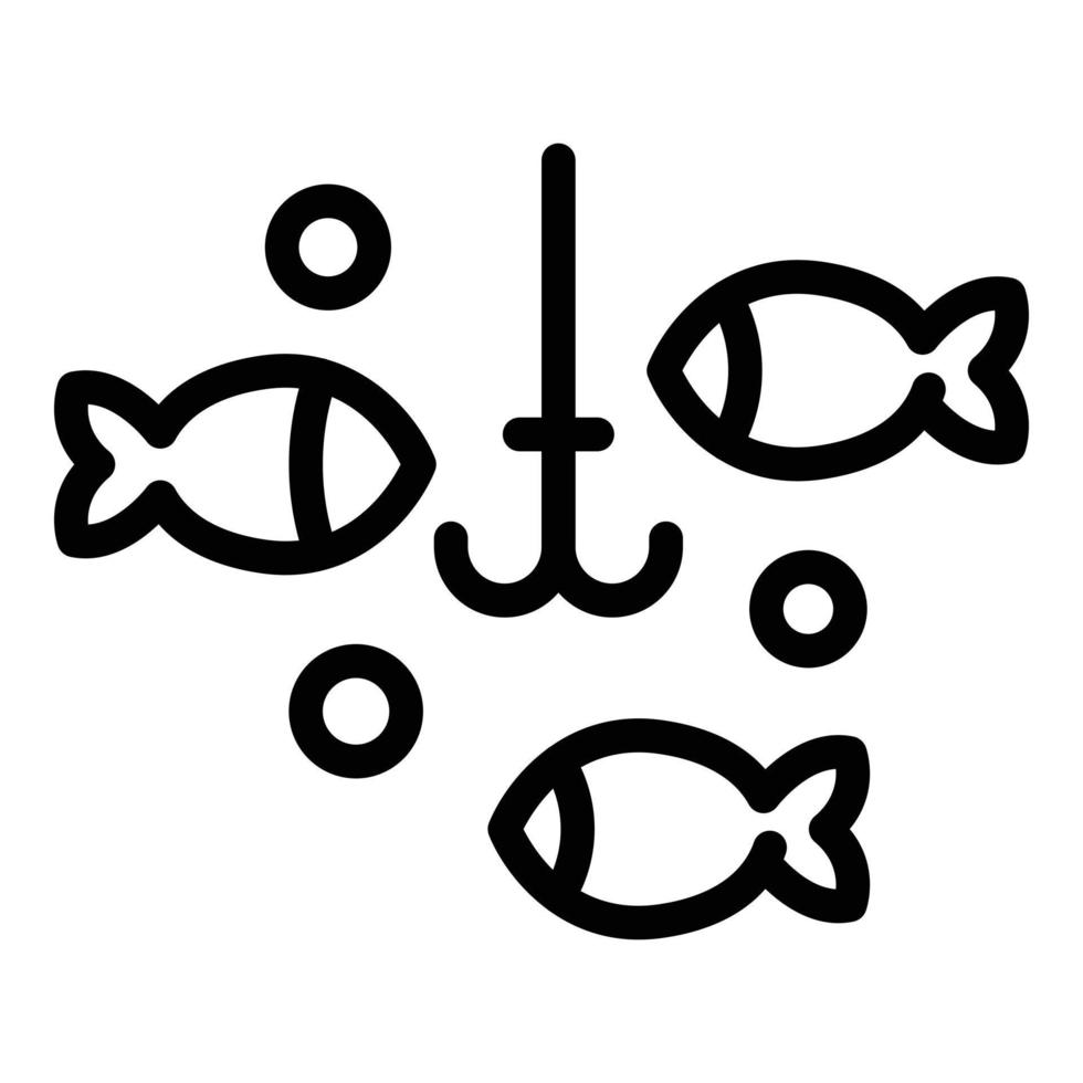 icono de peces y anzuelos, estilo de esquema vector