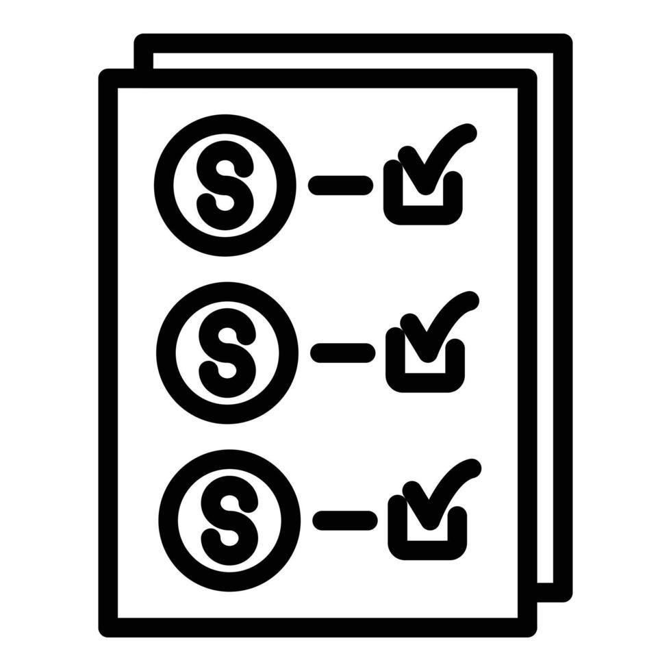 icono de lista de verificación de dólares, estilo de esquema vector