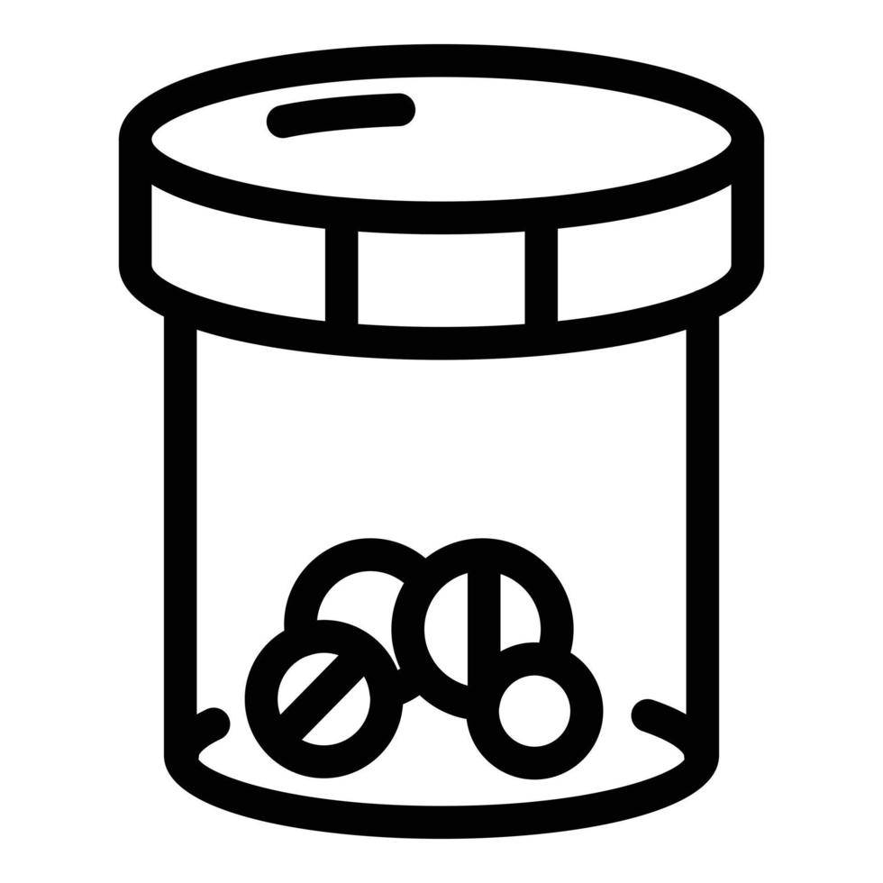 icono de tarro de pastillas de plástico transparente, estilo de esquema vector