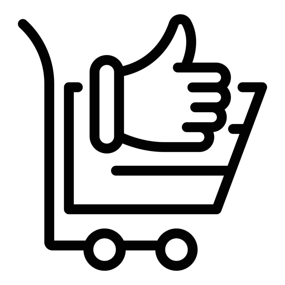 icono de pulgar hacia arriba del carro de la tienda, estilo de contorno vector