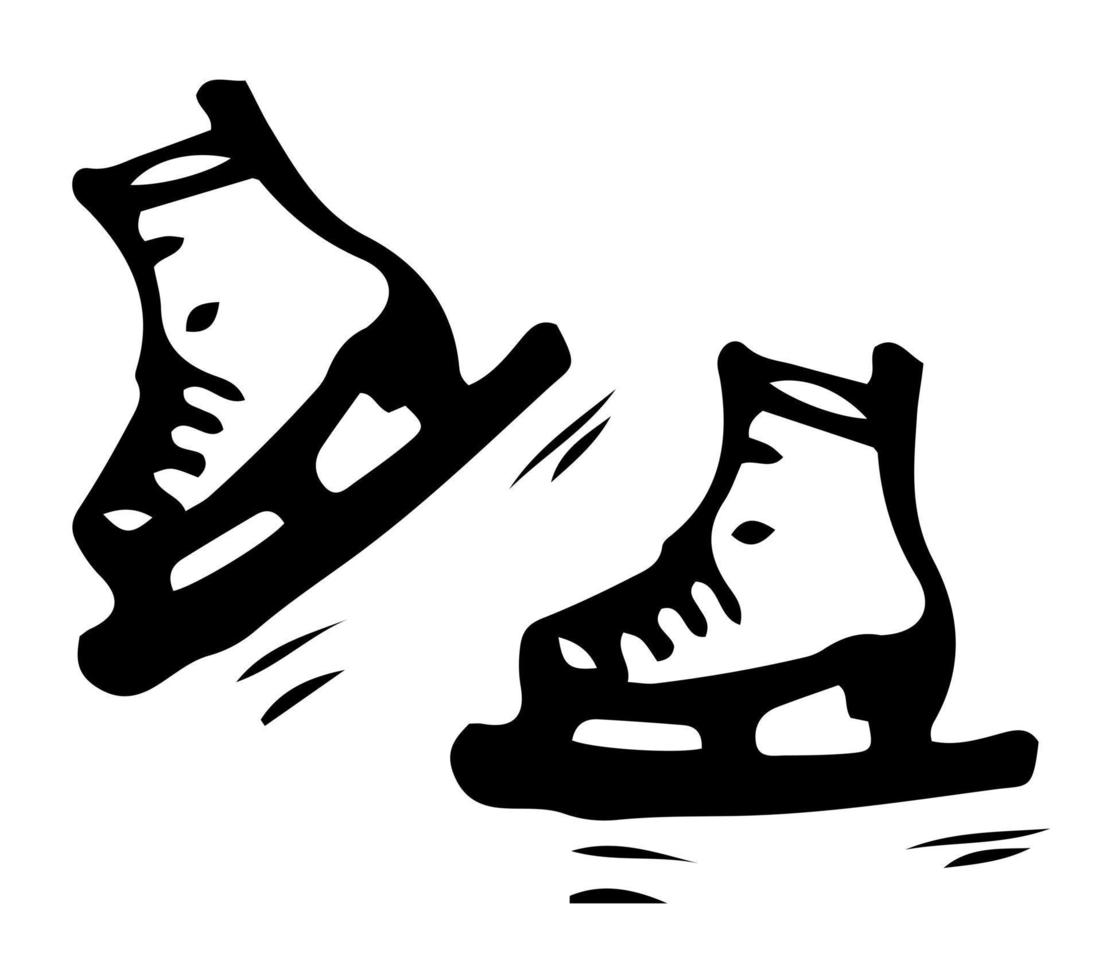 Silhouette figure skates. Winter sport element. Vector illustration. Doodle style.