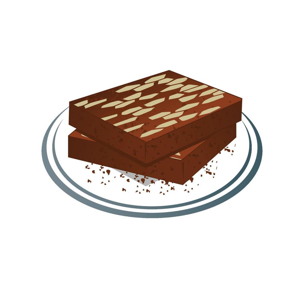 dos piezas de pastel de mosaico de chocolate en un plato. ilustración vectorial de la cocina griega. vector