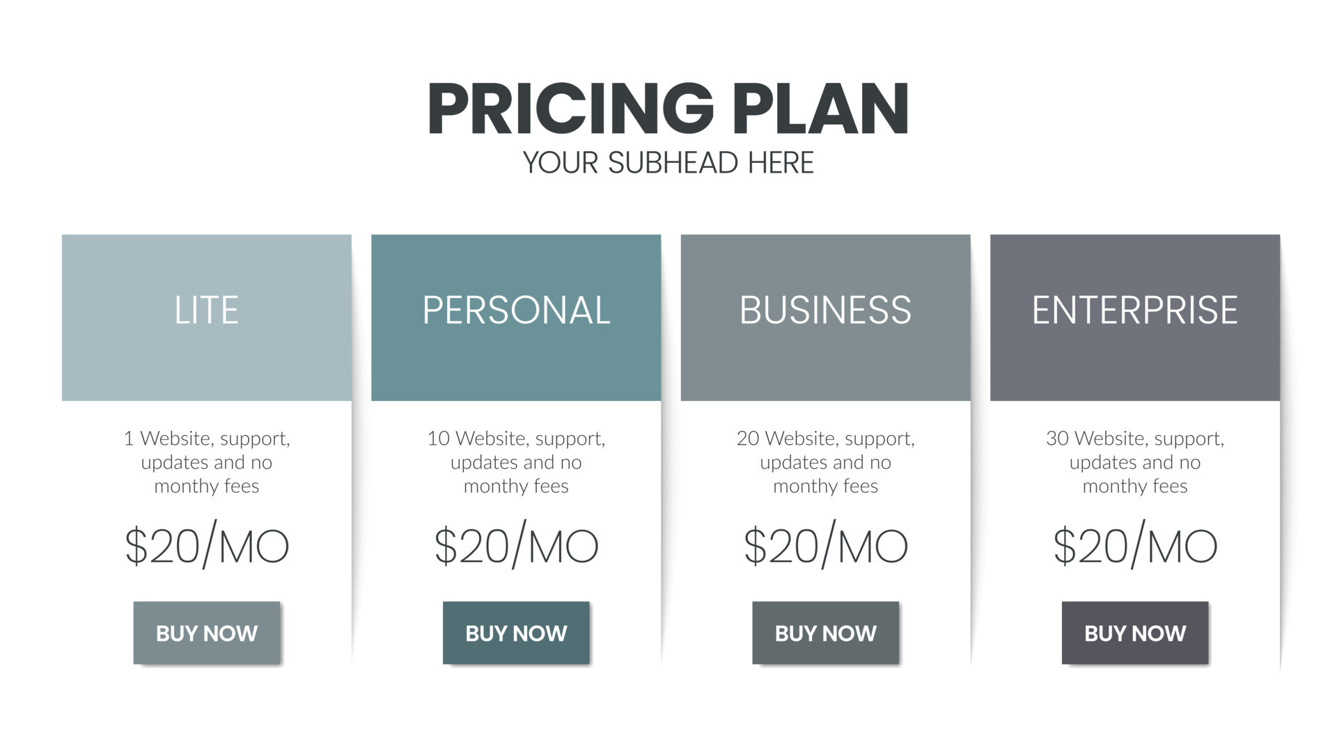 Plantilla de tabla de plan de suscripci n de precios creativos modernos