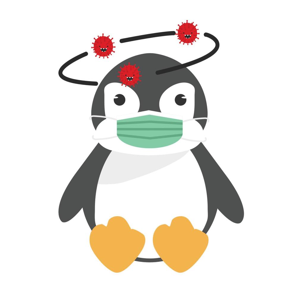 Penguin animal wearing medical mask vector