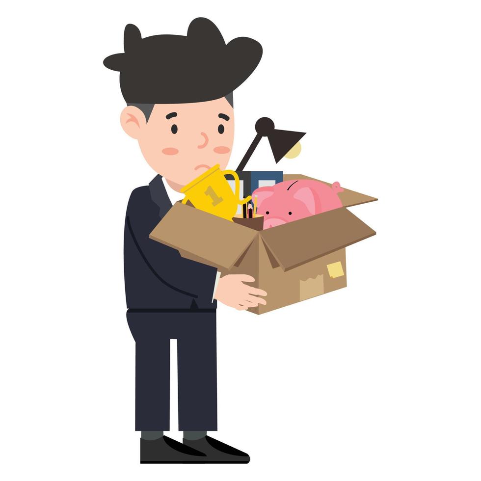 businessman with a box in hands leaves work vector