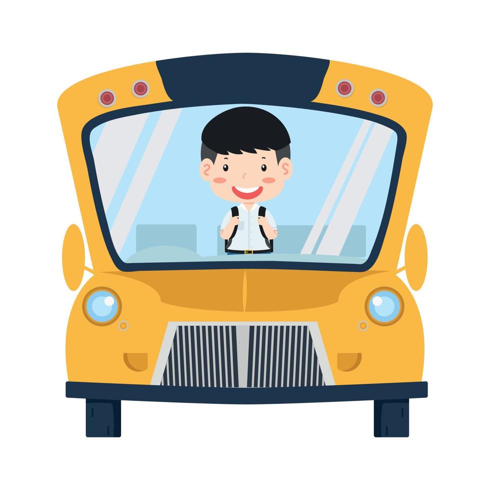 yellow school bus with student vector