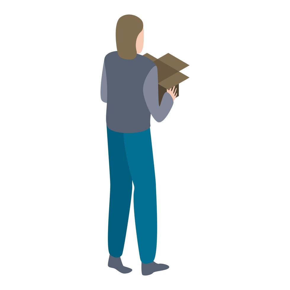 Man take box from office icon, isometric style vector