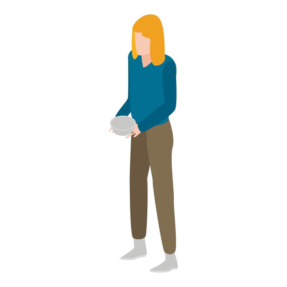 Homeless woman icon, isometric style vector