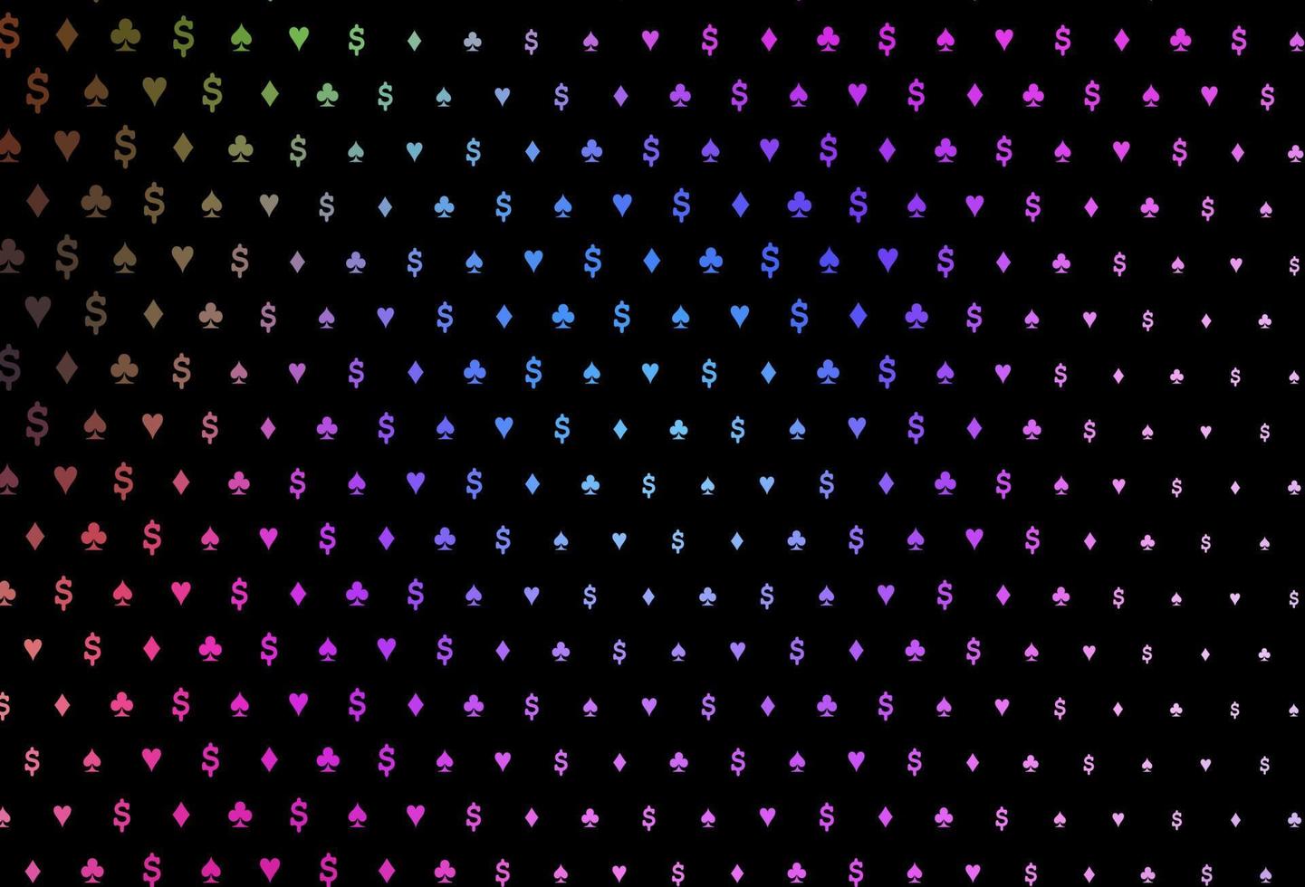 Dark multicolor, rainbow vector template with poker symbols.