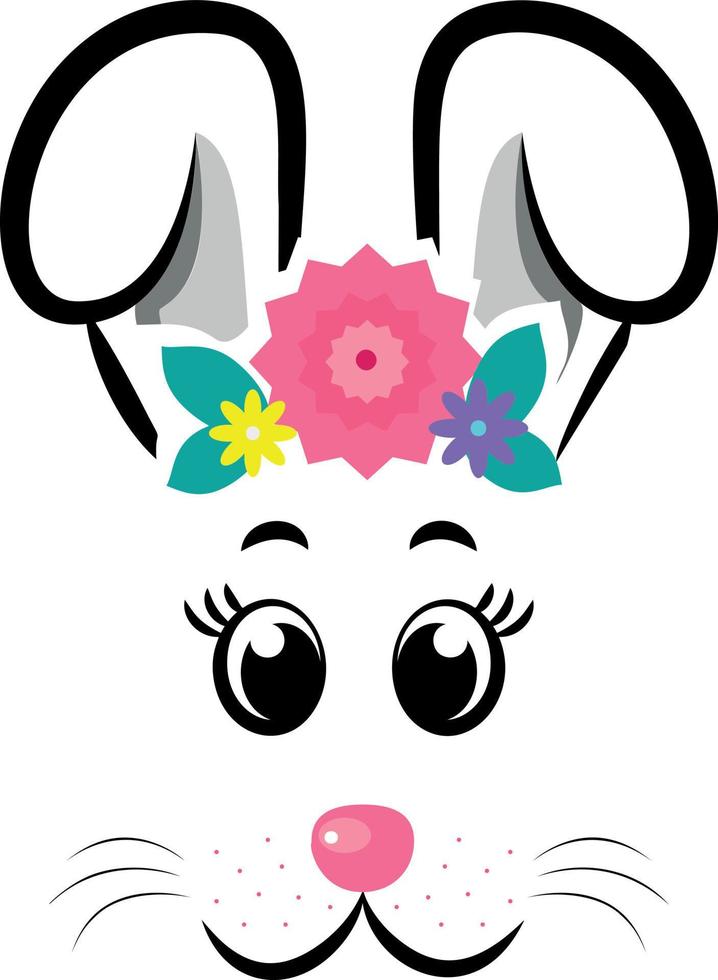 rabbit masks with gray ears and flowers vector