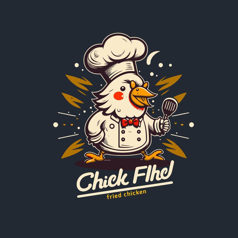 fried chicken chef mascot logo for food restaurant concept vector