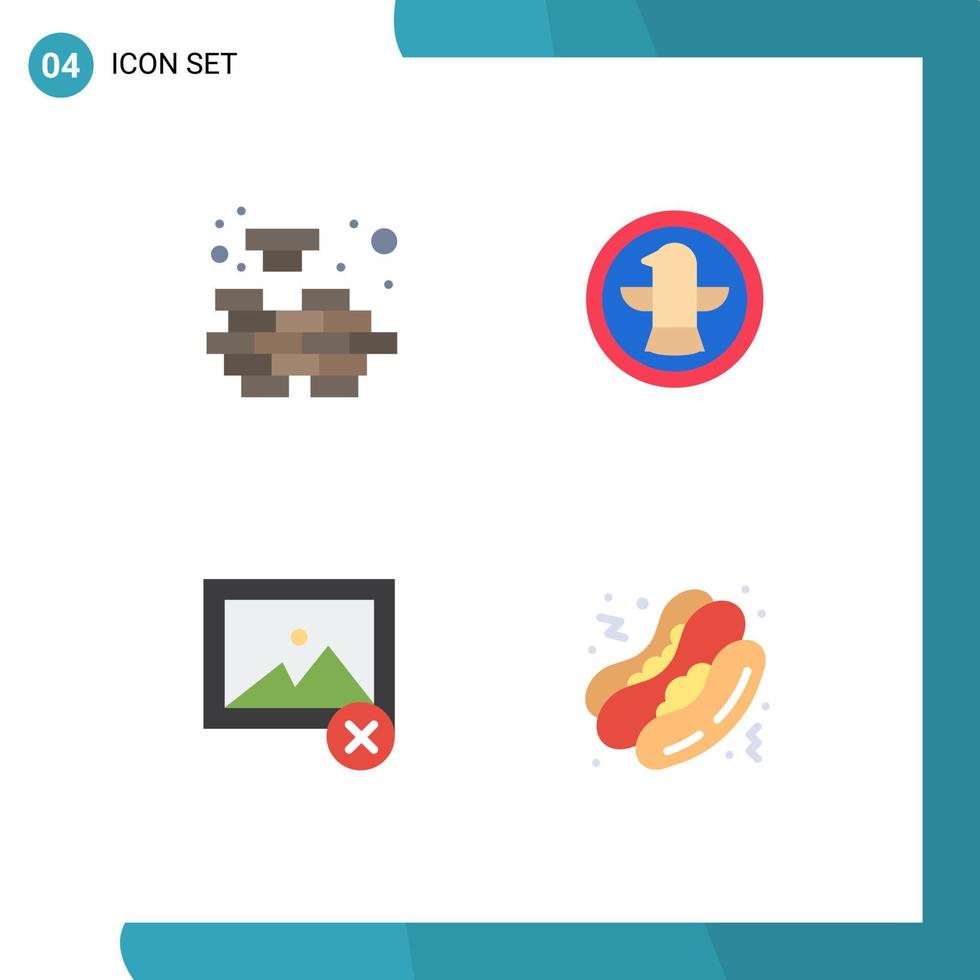 Group of 4 Flat Icons Signs and Symbols for logic image solving celebration hot dog Editable Vector Design Elements