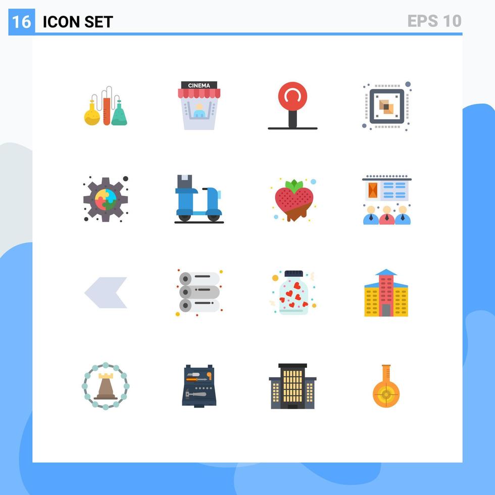 Universal Icon Symbols Group of 16 Modern Flat Colors of piece connect lollipop processor computer Editable Pack of Creative Vector Design Elements