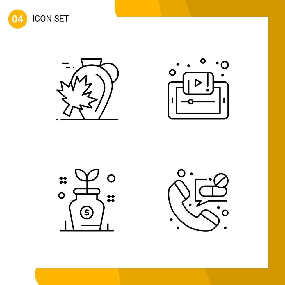 4 Icon Set Line Style Icon Pack Outline Symbols isolated on White Backgound for Responsive Website Designing Creative Black Icon vector background