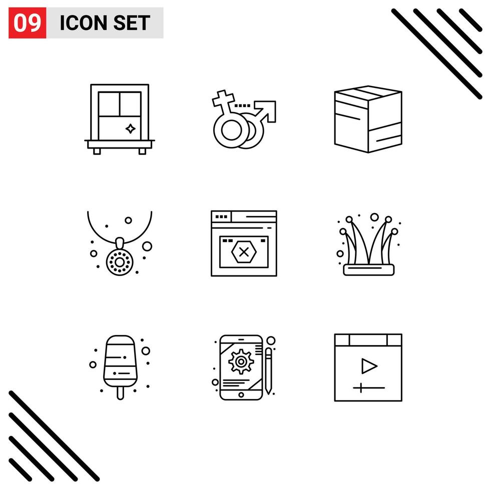 Universal Icon Symbols Group of 9 Modern Outlines of error web e page necklace Editable Vector Design Elements