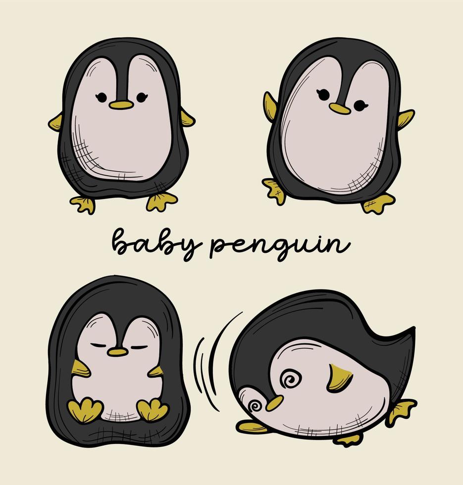 lindo bebé pingüino dibujado a mano ilustración vectorial 01 vector