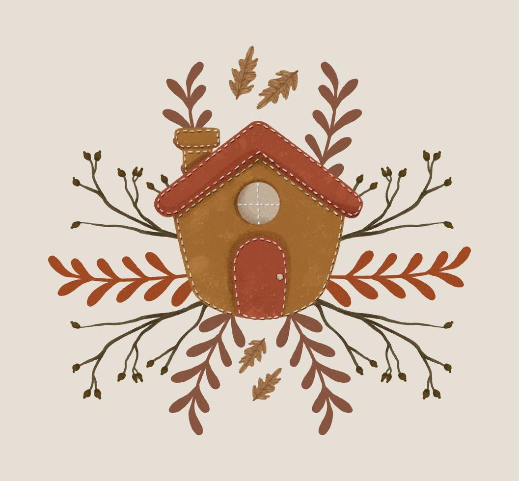 Gingerbread with Dried Autumn Leaves Composition Vector Illustration