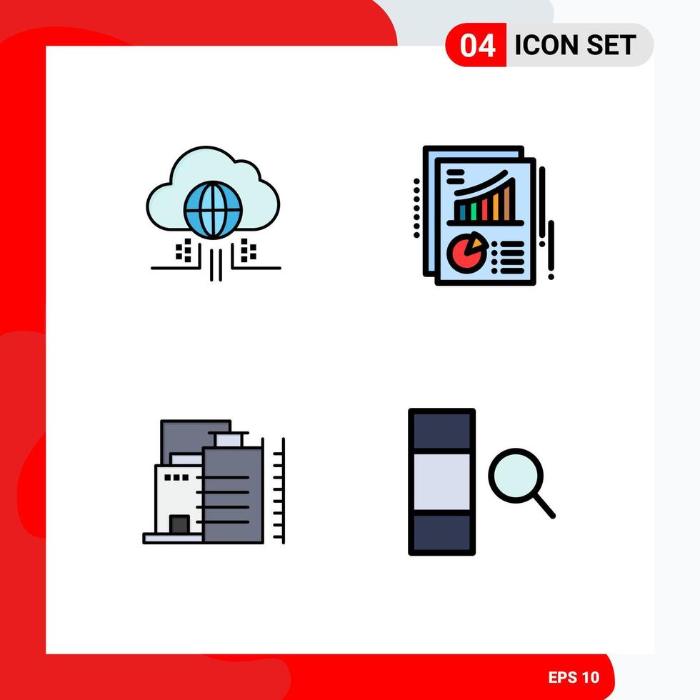 Stock Vector Icon Pack of 4 Line Signs and Symbols for internet construction technology pie industry Editable Vector Design Elements
