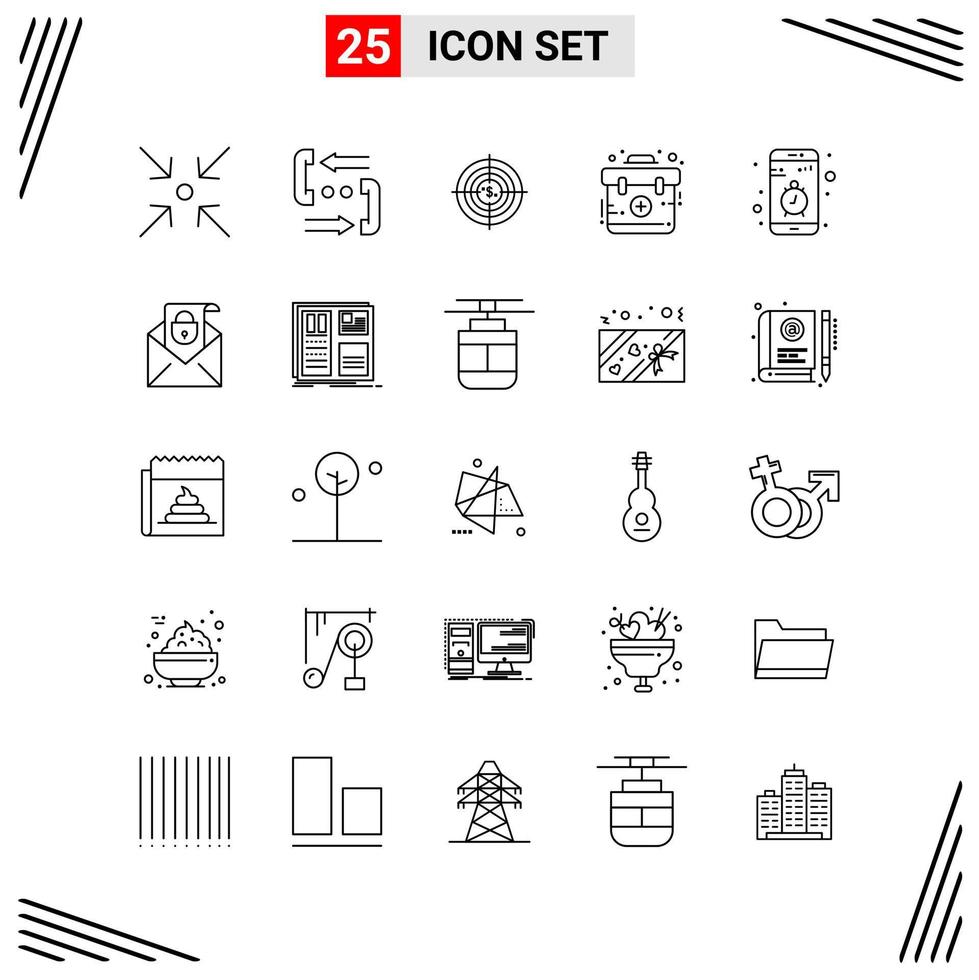 25 Icons Line Style Grid Based Creative Outline Symbols for Website Design Simple Line Icon Signs Isolated on White Background 25 Icon Set Creative Black Icon vector background