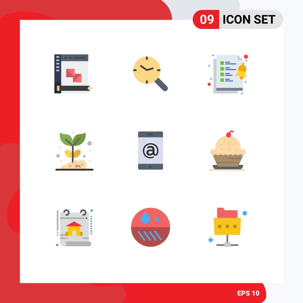 Pack of 9 Modern Flat Colors Signs and Symbols for Web Print Media such as mobile nature clock garden agriculture Editable Vector Design Elements