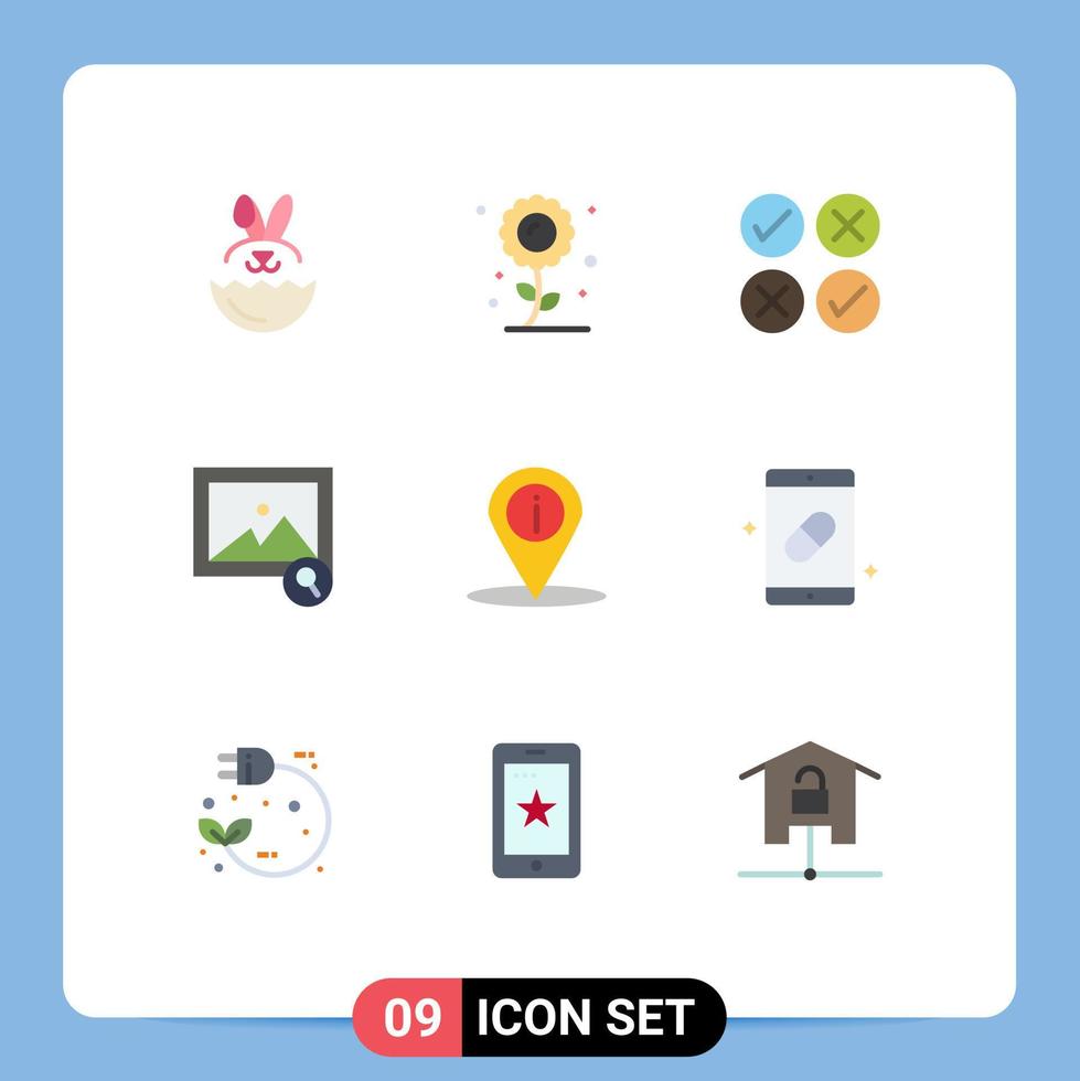 9 Thematic Vector Flat Colors and Editable Symbols of info navigation cross location photo Editable Vector Design Elements