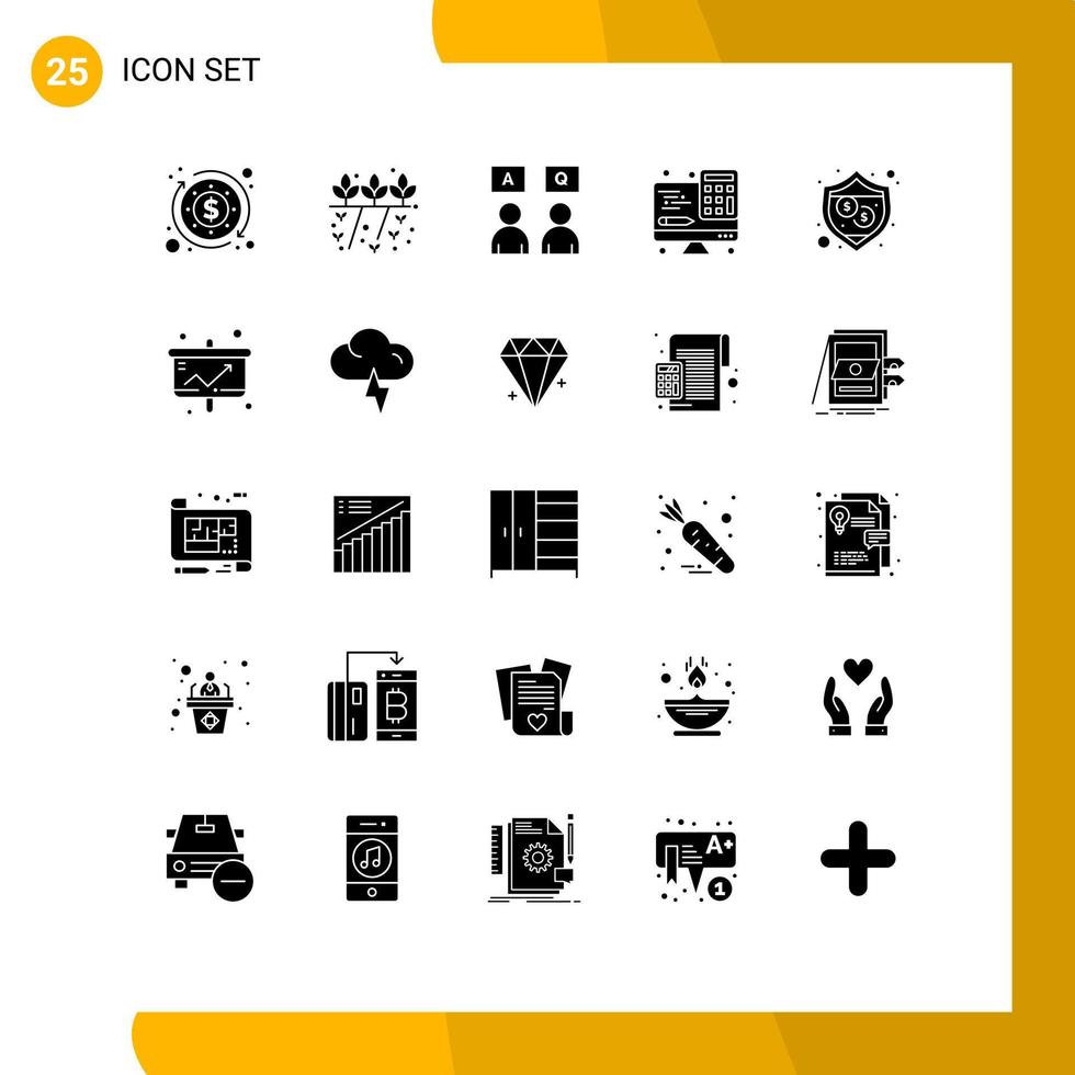 Set of 25 Modern UI Icons Symbols Signs for shield protection education technology computer Editable Vector Design Elements