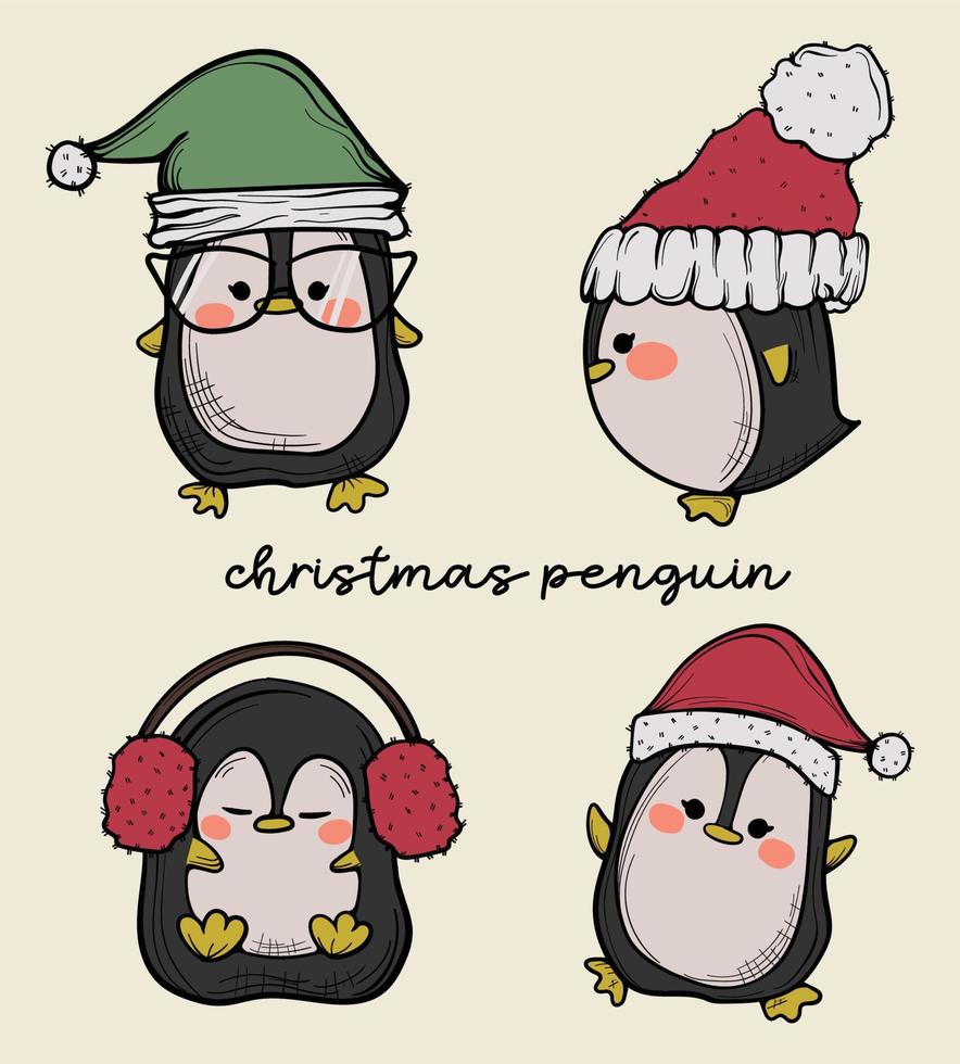 Penguin for Christmas Cute Cartoon Character Hand Drawn Illustration 01 vector