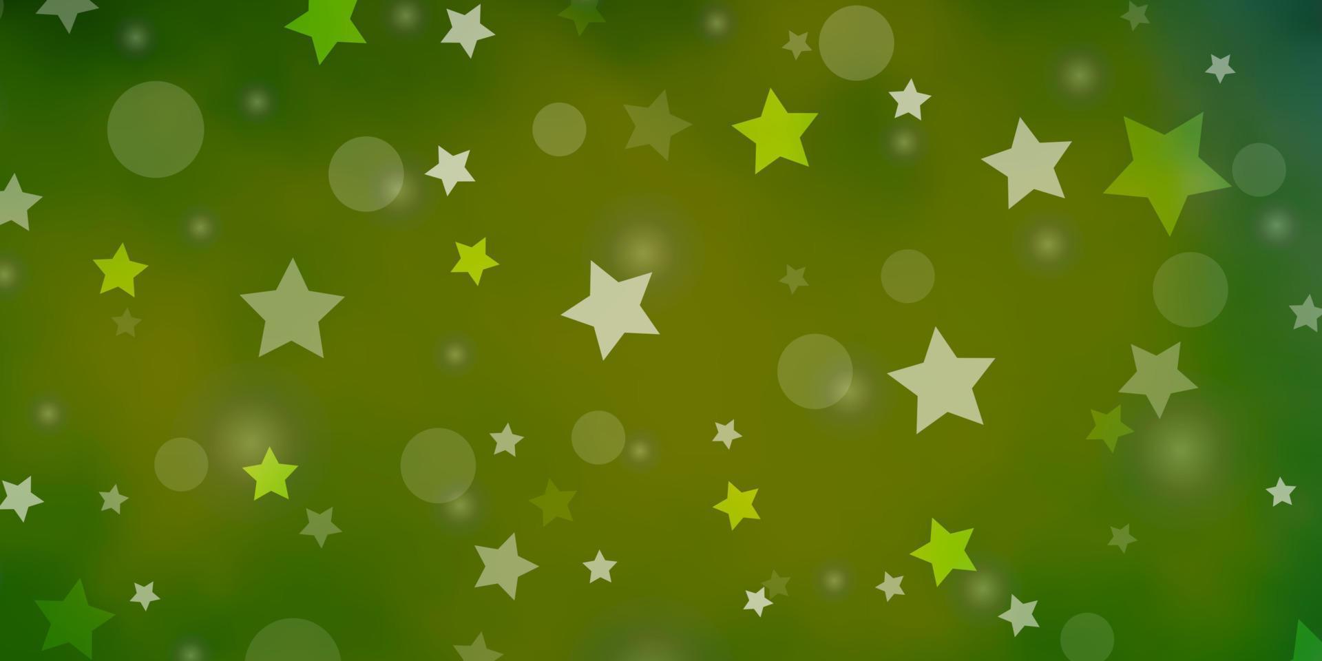 Light Green vector backdrop with circles, stars.