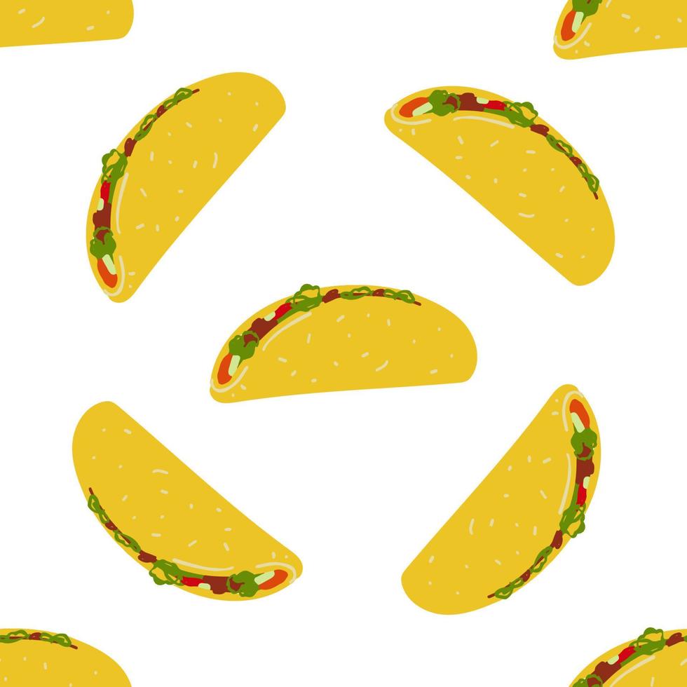 patrón sin costuras con tacos de comida mexicana tradicional ilustración sobre fondo blanco vector